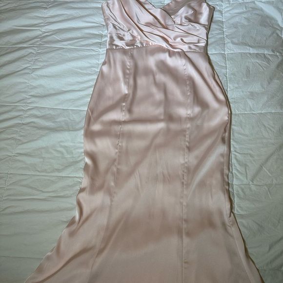 HUSH women's dress maxi mermaid gown light pink satin vneck spaghetti strap sz 4 - Picture 2 of 10